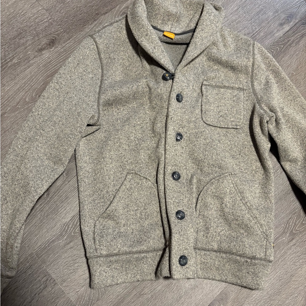 Hugo Boss Gray Textured Knit Cardigan with Orange Brand Tag